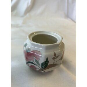 Floral Ceramic Mini Vase With Pink Flowers & Green Leaves Design